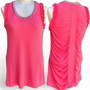 ByArtisan Frilly Bead Ruched Ruffle Sleeveless Top